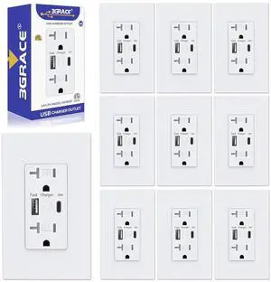USB Wall Outlet, USB Charger Outlets Receptacles with 4.2A USB C Ports, 20 Amp Duplex Tamper Resistant Receptacle Plug with USB Electrical Outlet, Wall Plate Included, ETL ListedWhite, 10 Pack