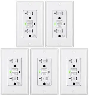 DEWENWILS 5-Pack GFCI Outlet 20Amp, Outdoor Weather-Resistant(WR), Tamper-Resistant(TR), UL Listed, Gfi Self-Test, LED Indicator, Wallplate Included with Thinner Design, White