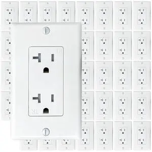 [40-Pack] PROCURU 20 Amp Decorator Commercial Grade Outlet Receptacle, Tamper Resistant, NEMA 5-20R, with Wall Plate Covers, 125V, White, UL Certified