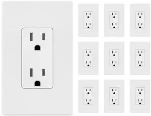 LIDER Matte Finish Decorator Receptacle with Interchangeable Face Cover, Child Safe Tamper-Resistant Wall Outlet with Screwless Wall Plate, Residential Grade 15A 125V UL Listed LR15-TR-WSWP10P, White
