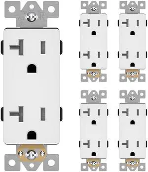 LIDER Matte Finish Decorator Receptacle with Interchangeable Face Cover, Child Safe Tamper-Resistant Wall Outlet, Commercial Grade, Self-Grounding, 20A 125V, UL Listed, LR20-TR-W5P, White, 5 Pack