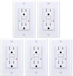 15 Amp GFCI Outlet, Tamper-Resistant, Weather Resistant Receptacle Indoor or Outdoor Use, LED Indicator with Decor Wall Plates and ScrewsUL Listed, White (5 Pack)