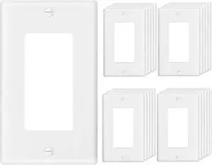 Decora Light Switch Outlet Wall Plate Cover 1-Gang Electrical Device Faceplates Unbreakable Thermoplastic Standard Size Glossy Finish White (20 Pack)