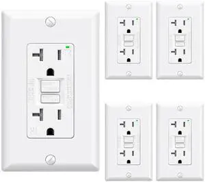 ELEGRP GFCI Outlet 20 Amp, Self-Test GFI Electrical Outlet with Narrow Design, Tamper Resistant GFCI Receptacle with LED Indicator, UL Listed, White, Wall Plate Included, 5 Pack