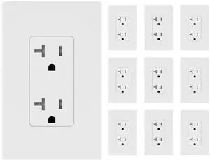 LIDER Matte Finish Decorator Receptacle with Interchangeable Face Cover, Child Safe Tamper-Resistant Wall Outlet with Screwless Wall Plate, Commercial Grade, 20A 125V, UL Listed LR20-TR-WSWP10P White