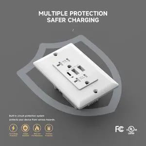 5Pack USB Wall Outlet, 6.0 Amp Charging Power Outlet with 3 Ports (Type A & Type C), 20A Tamper Resistant Receptacle Plug, UL & FCC Listed, White