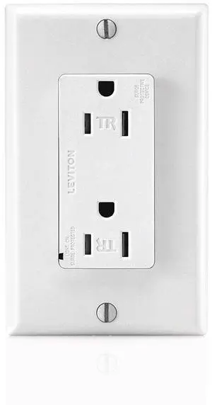Leviton T5280-W 15 Amp, 125 Volt, Tamper Resistant, Decora Duplex Surge Suppressor Receptacle, Straight Blade, Commercial Grade, Self Grounding, White