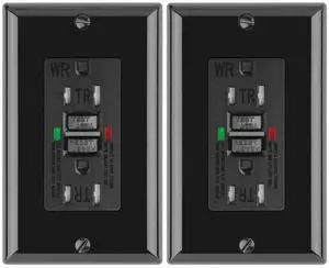 2 Pack - POWAWINI GFCI Outlet 15 Amp, UL Listed, Self-Test GFI Receptacles, TamperResistant, Weather Resistant, LED Indicator, with Decor Wall Plates and Screws, Indoor or Outdoor Use (Black)
