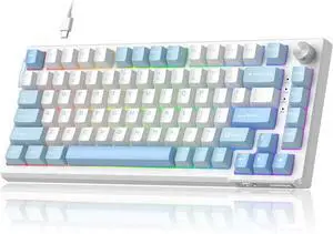 MageGee SKY81 75% Mechanical Gaming Keyboard, Hot Swappable Wired Custom Creamy Keyboards with 5-Layer Sound Dampening, Knob Control, RGB Backlit, NKRO for Win/Mac (Ice Sea Blue, Pink Bear Switch) MageGee SKY81 75% Mechanical Gaming Keyboard, Hot Swappable Wired Custom Creamy Keyboards with 5-Layer Sound Dampening, Knob Control, RGB Backlit, NKRO for Win/Mac (Ice Sea Blue, Pink Bear Switch)