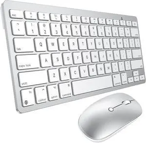 Wireless Keyboard and Mouse Combo for Mac, 14 Media Shortcuts Keyboard with Adjustable DPI Mouse, Slim & Portable Design, Stable Bluetooth Connection, Silver-White,OMOTON Wireless Keyboard and Mouse Combo for Mac, 14 Media Shortcuts Keyboard with Adjustable DPI Mouse, Slim & Portable Design, Stable Bluetooth Connection, Silver-White,OMOTON