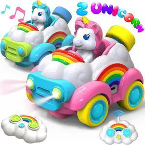 Hangrui 2 Pack Remote Control Cars, Unicorn Toys for Ages 2-6, Toddler 2.4Ghz RC Cars with Colored Lights, Music and Sound, Christmas Birthday Gift for 2 3 4 5 6 Year Olds Girls Boys