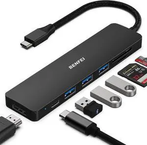 USB C HUB 7-in-1 USB-C HUB Multiport Adapter with HDMI (4K @ 60Hz Certified)/100W Power Delivery/3*USB 3.0 5Gbps/SD/TF Card Reader (160MB/s) for iPhone 15 Pro/Max MacBook iPad Pro iMac S23