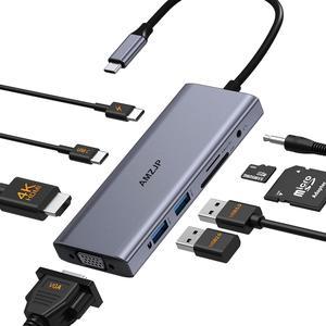 USB C Hub for MacBook Pro/Air, USB C to HDMI 4K@30Hz, USB C Adapter Multiport 9 in 1 with VGA, USB-C Port, PD 100W Charging, Audio Port and SD/TF Card Reader for HP Dell XPS or Other Type C Laptops