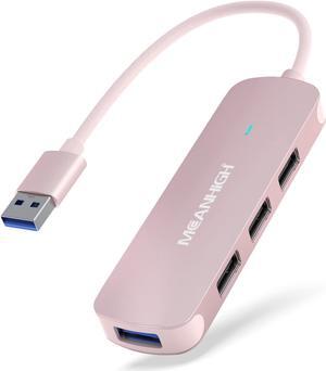 USB Hub, 4-Port Dongle with USB 3.0, USB 2.0, Multiple USB Port Expander for Laptop, MacBook, Surface Pro, XPS, PC, Flash Drive, Mobile HDD (USB-A-Pink)