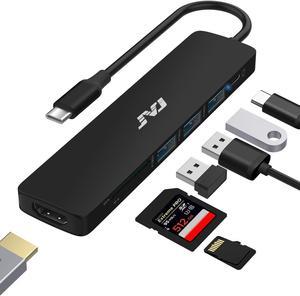 USB C Hub Multiport Adapter, JVJ 7-in-1 Hub with 4K HDMI,USB 3.0,100W PD, SD/TF Card Reader, USB C Dongle for MacBook Pro/Air/M1/M2, iPad Pro, Dell XPS Thunderbolt 3 Hub Multiport Adapter(Black)