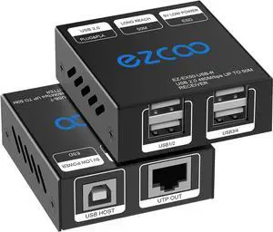 USB Extender Over cat5e/6 165ft 50m with 4-Port USB2.0 HUB - USB Over Cat6 Ethernet RJ45, USB2.0 Extension Plug and Play,Two Webcam Work Sync,for Windows,MacOS,Android,Linux,1.5m USB Cable,EX50-USB