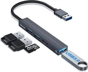 Mini USB Hub, 4-in-1 Multi-Port Adapter with High-Speed USB 3.0 Port, USB 2.0 Port and TF Card Reader, Ultra Slim Portable Data Hub Applicable for Laptop, PC, iMac Pro, MacBook Air, USB Splitter