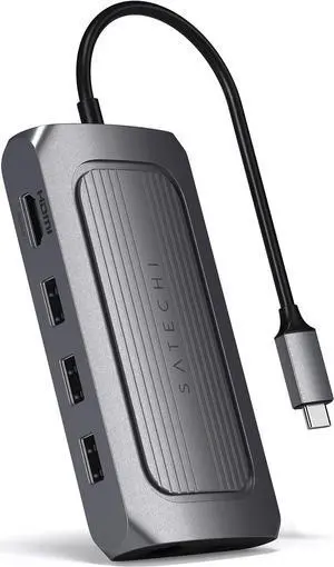 Satechi USB4 Multiport Adapter, USB C Hub with 8K HDMI, 100W USB C PD Charging, 3 USB-A, Ethernet, Micro/SD Card Readers, Audio Jack, for MacBook Pro/Air M1 M2 M3, Windows