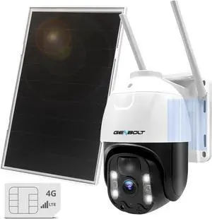 GENBOLT 4G LTE Cellular Solar Security Camera Outdoor Wireless, 8W 15600mAh Battery Operated Surveillance Camera No WiFi, PTZ IP Camera System with SIM Card, PIR Siren Alarm with Humanoid Detection