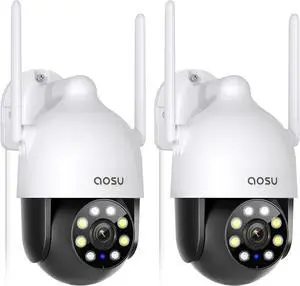 AOSU 2K Security Cameras Outdoor/Home, 360°Pan-Tilt View Timed Cruise 2.4G WiFi Security Camera with Motion Tracking, Spotlight & Siren, 2-Way Audio, Full Color Night Vision, Waterproof