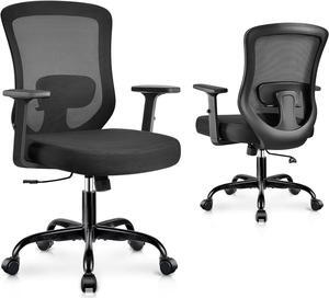 Office Chair, Ergonomic Home Office Desk Chairs, Breathable Mesh Comfortable Work Chair Adjustable 2D Armrests, Rocking Executive Chair, Swivel Task Chair with Lumbar Support (Black)