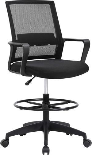 Drafting Chair Tall Office Chair Adjustable Height with Lumbar Support Arms Footrest Mid Back Desk Chair Swivel Rolling Mesh Computer Chair for Adults Standing Desk Drafting Stool(Black)