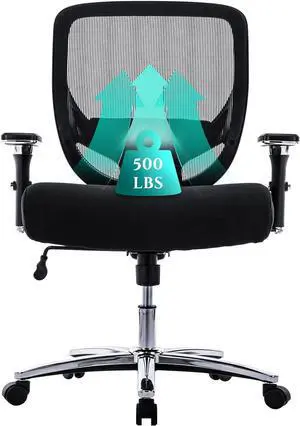 COLAMY Big and Tall Office Chair 500lbs, Heavy Duty Ergonomic Mesh Chair, Computer Executive Desk Chair with Wide Thick Seat, 4D Armrests, Adjustable Lumbar Support and Tilt-Black
