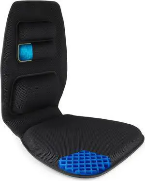 FOMI Premium Gel Cushion and Firm Back Support | Seat Cushion Pad and Upper Lower Thoracic and Lumbar Pillow for Car, Office Chair | Pressure Sore, Coccyx Pain Relief | Posture Aid (Grid Gel)