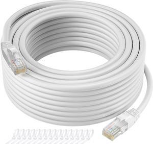 Cat5e Ethernet Cable 50 FT, Long Cat 5e Internet Cable, White Snagless Patch Cord, Flexible, Network, LAN, PoE, Standard RJ45 Connector for PC, Server, Router, Modem, TV, PS5 - with 15 Cable Ties