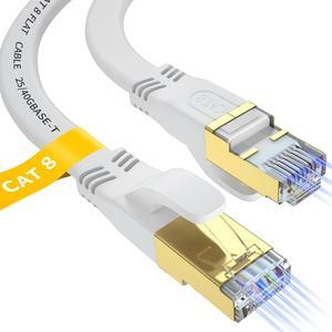 Cat 8 Ethernet Cable 15 FT, Outdoor&Indoor High Speed Heavy Duty Network LAN Internet Cable,SFTP Gold Plated RJ45 40Gbps 2000Mhz Patch Cord, for Modem/Router/Gaming,Faster Than Cat7/Cat6/Cat5-White