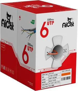 AiCat Cat6 Ethernet Cable 500ft - 23 AWG, CMR, ETL, Insulated Solid Bare Copper Wire Cat 6 Cable with Noise Reducing Cross Separator - 550MHZ / 10 Gigabit Speed Unshielded UTP LAN Cable (Orange) AiCat Cat6 Ethernet Cable 500ft - 23 AWG, CMR, ETL, Insulated Solid Bare Copper Wire Cat 6 Cable with Noise Reducing Cross Separator - 550MHZ / 10 Gigabit Speed Unshielded UTP LAN Cable (Orange)