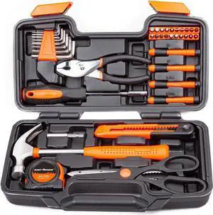 39 Piece Tool Set General Household Hand Kit with Plastic Toolbox Storage Case Orange