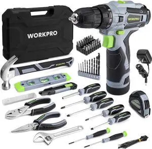 Home Tool Kit with Power Drill 108PCS Power Home Tool Set with 12V 1.5 Ah Battery Powered Screwdriver and Tool Box Electric Cordless Drill Set with Keyless Chuck and Variable Speed Trigger