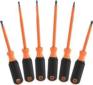 85076INS Insulated Screwdriver Set Made in USA features 1000V Electricial Screwdrivers (3) Phillips and (2) Slotted and Square Tips 6-Piece