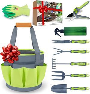 Garden Tool Set, 9 Pieces Steel Hand Tools Heavy Duty with Tote Bag, Must-Have Garden Tool Set, Special Gardening Set Women Gift, Gardening Planting Tool Set Organizer