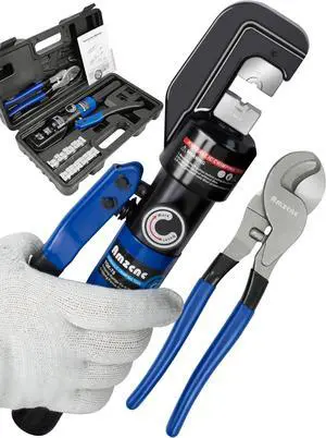 Hydraulic Crimping Tool and Cable Cutter Hydraulic Cable Lug Crimper 8 US TON 12 AWG to 00 (2/0) Electrical Terminal Cable Wire Tool Kit with 9 Die