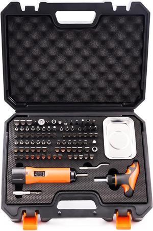 Precision 1/4" Torque Screwdriver Set Adjustable from 10 to 70 In-Lbs Engineering Repair Kit Maintenance Tools with T-BAR Ratchet Screwdriver, Set of 92 pieces
