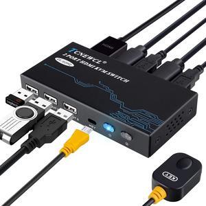 2 Port KVM Switch HDMI 4K@60Hz, HDMI USB Selector 2 Computers 1 Monitor Share 3 USB Devices Keyboard Mouse Printer, HDMI and USB Cables Included