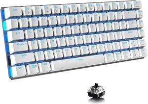 Lomiluskr AK33 Wired Mechanical Keyboard, 82-Keys Compact Mechanical Gaming Keyboard with Anti-ghosting Keys, Small and Portable (Black Switch/Blue Backlight, White)