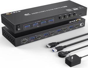 USB 3.0 KVM Switch HDMI 4 Port Support 4K@60Hz 2K@120Hz RGB 4:4:4 Simulation EDID, HDMI USB Switch 4 in 1 Out and 4 USB 3.0 Port for Keyboard Mouse Printer,with Controller,USB3.0 Cables and HDMI Cable