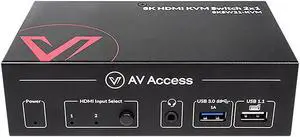 AV Access 8K KVM Switch 2 Computers 1 Monitor with HDMI 2.1, USB 3.0 & Hotkey Switching, Supports 10K@120hz, 8K@120hz, 1080P@240hz & 2K@165hz for All Operating Systems, Ideal for Gaming, Workstation AV Access 8K KVM Switch 2 Computers 1 Monitor with HDMI 2.1, USB 3.0 & Hotkey Switching, Supports 10K@120hz, 8K@120hz, 1080P@240hz & 2K@165hz for All Operating Systems, Ideal for Gaming, Workstation