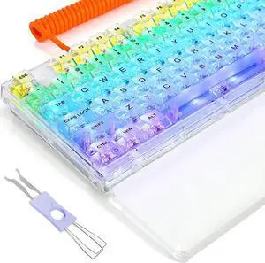 ATTACK SHARK X75 PRO PC Transparent Wireless Hot Swappable Mechanical Keyboard with 2.4G/Bluetooth/Wired Coiled Cable,Acrylic Wirst Rest,Gasket Mounted,for Windows/Mac(Kailh MX Switches)