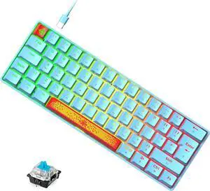 LexonElec 60% Wired RGB Gaming Keyboard,62 Keys Compact Mechanical Keyboard New Degsin Keycaps,Detachable USB Type-C,Blue Switch 18 LED Chroma Backlit for Typists and Gamers-Blue