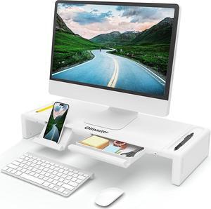 Monitor Stand Riser, Foldable Computer Monitor Riser, Adjustable Length Computer Stand and Storage Drawer & Pen Slot, Phone Stand Compatible Computer, Desktop, Laptop, Save Space (White)