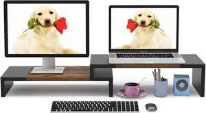 WESTREE Dual Monitor Stand - Riser 2 Shelf Computer with Adjustable Length and Angle, Stands for Monitors, Desktop Organizer PC, Computer, Laptop