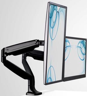 Mount-It! Dual Monitor Arm Mount | Desk Stand | Two Articulating Gas Spring Height Adjustable Arms | Fits 2 x 24 27 29 30 32 Inch VESA 75 100 Compatible Screens | C-Clamp and Grommet Bases (Black)