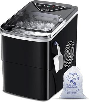 Ice Makers Countertop, Self-Cleaning Function, Portable Electric Ice Cube Maker Machine, 9 Pellet Ice Ready in 6 Mins, 26lbs 24Hrs with Ice Bags and Scoop Basket for Home Bar Camping RV(Black)