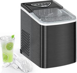 Ice Makers Countertop, Compact Ice Machine Maker, Self Cleaning - 26Lbs/24H, 9 Ice Cubes S/L in 6-8 Mins, Portable Icemaker with Ice Bag/Scoop/Basket for Home Kitchen Office Bar