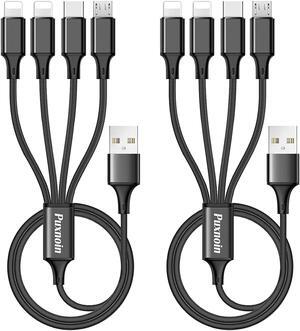 Puxnoin Multi Charging Cable, Multi Fast Charger Cable 2Pack 4FT Nylon Braided Universal 4 in 1 Multiple USB Cable, Cord Adapter with Type-C, Micro USB Port Connectors for Cell Phones Tablets and More