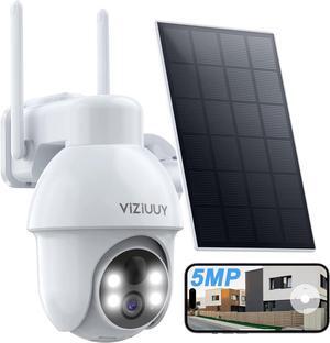5MP Solar Security Camera Outdoor, Wireless Battery Powered Security Camera with 360°View, Pan and Tilt, Color Night Vision with Floodlight,PIR Human Detection,Compatible with Alexa